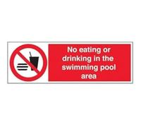 V Safety No Eating Or Drinking In The Swimming Pool Area Prohibition Sign - 600mm x 200mm - 1mm Rigid Plastic