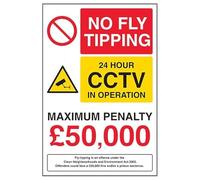 V Safety No Fly Tipping / 24 Hour CCTV In Operation/Maximum Penalty £50,000 / Fly Tipping Is An Offence 200 x 300mm - 2mm Rigid Plastic Safety Sign