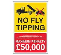 V Safety No Fly Tipping/Fly Tipping Is An Offence/Max Penalty £50,000 200 x 300mm - 2mm Rigid Plastic Safety Sign