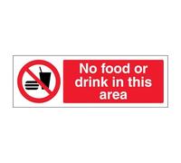 V Safety No Food Or Drink In This Area - Landscape 300 x 100 mm - Self Adhesive Vinyl - Aluminium Effect Safety Sign