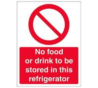 V Safety No Food Or Drink To Be Stored In This Refrigerator Sign - 150mm x 200mm - Self Adhesive Vinyl