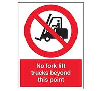 V Safety No Fork Lift Trucks Beyond This Point Sign - 300mm x 400mm - Self Adhesive Vinyl