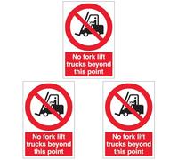 V Safety No Forklift Trucks Beyond - Portrait 200 x 300mm - 2mm Rigid Plastic Safety Sign (Pack of 3)