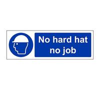 V Safety No Hard Hat No Job - Landscape 600 x 200 mm - Glow In The Dark Self Adhesive Vinyl Safety Sign