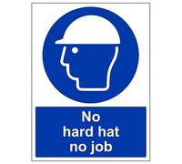 V Safety No Hard Hat No Job - Portrait 200 x 300 mm - Glow In The Dark 1mm Rigid Plastic Safety Sign
