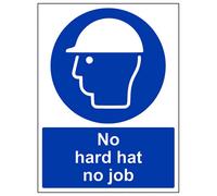 V Safety No Hard Hat No Job Ppe Mandatory Sign - Rigid Plastic - 300X400mm (X3)