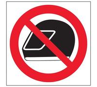 V Safety No Helmets Logo Prohibition Sign - 200mm x 200mm - Self Adhesive Vinyl