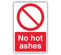 V Safety No Hot Ashes Sign - 200 x 300 mm - Reflective Aluminium Composite - Prohibition Signage - Made in Britain