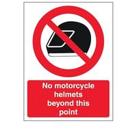 V Safety No Motorcycle Helmets Beyond This Point - Portrait 150 x 200 mm - Glow In The Dark Self Adhesive Vinyl Safety Sign