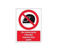 V Safety No Motorcycles Helmet Beyond This Point Sign - 150mm x 200mm - Self Adhesive Vinyl