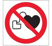 V Safety No Pacemakers Logo Prohibition Sign - 200mm x 200mm - Self Adhesive Vinyl
