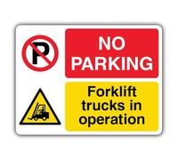 V Safety No Parking Forklift Trucks In Operation - Dual Symbol - Landscape Safety Sign - 600 x 450 mm - 2mm Rigid Plastic