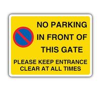 V Safety No Parking In Front Of This Gate - Please Keep Entrance Clear At All Times Safety Sign - 400 x 300 mm - 2mm Rigid Plastic
