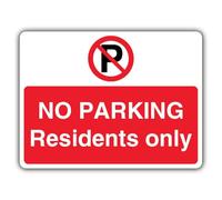 V Safety No Parking Residents Only - Prohibition 'P' - Landscape Safety Sign - 400 x 300 mm - 2mm Rigid Plastic