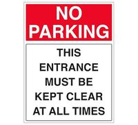 V Safety No Parking - This Entrance Must Be Kept Clear At All Times - Portrait 450 x 600 mm - 3mm Reflective Aluminium Composite Safety Sign
