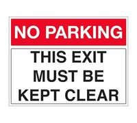 V Safety No Parking - This Exit Must Be Kept Clear - Landscape 450 x 300 mm - 2mm Rigid Plastic Safety Sign