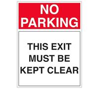 V Safety No Parking - This Exit Must Be Kept Clear - Portrait 300 x 450 mm - 2mm Rigid Plastic Safety Sign