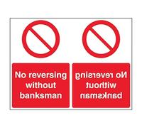 V Safety No Reversing Without Banksman - Mirrored 400 x 300 mm - 2mm Rigid Plastic Safety Sign