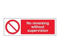 V Safety No Reversing Without Supervision - Landscape 300 x 100 mm - Self Adhesive Vinyl - Aluminium Effect Safety Sign
