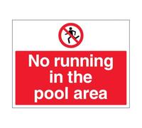 V Safety No Running In The Pool Area - Large Landscape 400 x 300 mm - 2mm Rigid Plastic Safety Sign