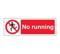 V Safety No Running With Man - Landscape 300 x 100 mm - 3mm Brushed Aluminium Composite Safety Sign