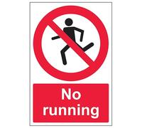 V Safety No Running With Man - Portrait 300 x 400 mm - 2mm Super-Tough Rigid Plastic Safety Sign