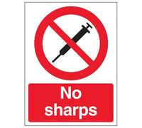V Safety No Sharps 300 x 400 mm - Glow In The Dark Self Adhesive Vinyl Safety Sign
