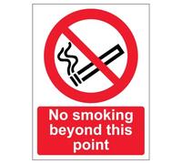 V Safety No Smoking Beyond This Point 300 x 400 mm - Self Adhesive Vinyl - Aluminium Effect Safety Sign