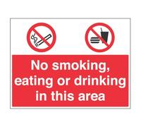 V Safety No Smoking/Eating/Drinking In This Area 600 x 450 mm - 2mm Rigid Plastic Safety Sign