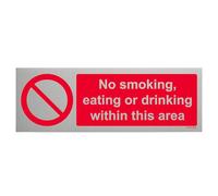 V Safety No Smoking, Eating Or Drinking - Landscape 300 x 100 mm - 3mm Brushed Aluminium Composite Safety Sign