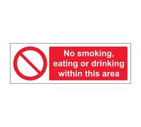 V Safety No Smoking, Eating Or Drinking - Landscape 300 x 100 mm - Self Adhesive Vinyl - Aluminium Effect Safety Sign