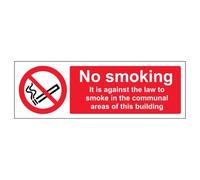 V Safety No Smoking In Communal Area - Landscape 300 x 100 mm - 2mm Super-Tough Rigid Plastic Safety Sign
