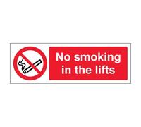 V Safety No Smoking In The Lifts - Landscape 300 x 100 mm - 2mm Rigid Plastic Safety Sign
