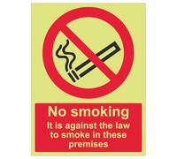 V Safety No Smoking In These Premises - Portrait 150 x 200 mm - Glow In The Dark Self Adhesive Vinyl Safety Sign