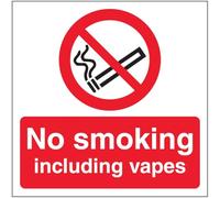 V Safety No Smoking Including Vapes 150 x 150 mm - Self Adhesive Vinyl - Aluminium Effect Safety Sign