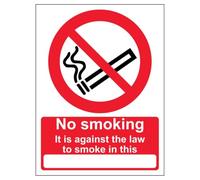 V Safety No Smoking, It is Against The Law To Smoke In This - Portrait 150 x 200 mm - Self Adhesive Vinyl - Aluminium Effect Safety Sign