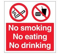 V Safety No Smoking No Eating No Drinking 300 x 300 mm - 3mm Brushed Aluminium Composite Safety Sign