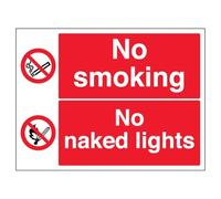 V Safety No Smoking/No Naked Lights 600 x 450 mm - Glow In The Dark Self Adhesive Vinyl Safety Sign