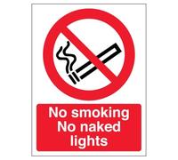 V Safety No Smoking/No Naked Lights - Portrait 150 x 200 mm - Self Adhesive Vinyl - Aluminium Effect Safety Sign