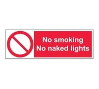 V Safety No Smoking/No Naked Lights Prohibition Sign - 600mm x 200mm - Self Adhesive Vinyl