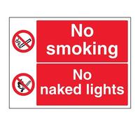 V Safety No Smoking/No Naked Lights Warning Sign - 400mm x 300mm - 2mm Rigid Plastic