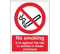 V Safety No Smoking No Smoking, Against The Law To Smoke... Prohibition Sign - 200mm x 300mm - Self Adhesive Vinyl
