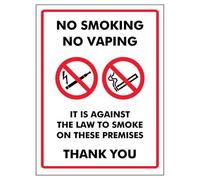 V Safety No Smoking No Vaping It Is Against The Law To Smoke On These... 150 x 200mm - 2mm Rigid Plastic Safety Sign