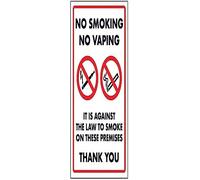 V Safety No Smoking No Vaping/It is Against the Law To Smoke Sign - 200 mm x 300 mm - Rigid Plastic Safety Sign