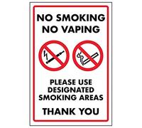 V Safety No Smoking No Vaping/Please Use Designated Smoking Area - 400x600mm 2mm Rigid Plastic Safety Sign