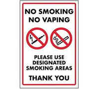 V Safety No Smoking No Vaping/Please use Designated Smoking Area Sign - 150 mm x 200 mm - Rigid Plastic Safety Sign
