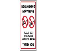 V Safety No Smoking No Vaping/Please Use Designated Smoking Area Sign - 200mm x 300mm - Self Adhesive
