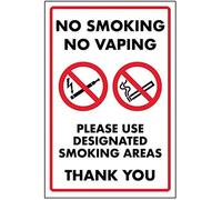 V Safety No Smoking No Vaping/Please Use Designated Smoking Area Sign - 300mm x 400mm - Rigid Plastic