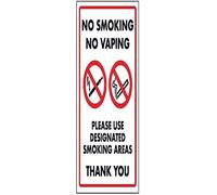 V Safety No Smoking No Vaping/Please Use Designated Smoking Area Sign - 300mm x 400mm - Self Adhesive