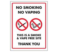 V Safety No Smoking No Vaping This Is a Smoke & Vape Free Site Thank You 300 x 400 mm - Glow In The Dark 1mm Rigid Plastic Safety Sign